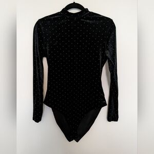 Black Felt and Silver Glitter Large Bodysuit Open Back